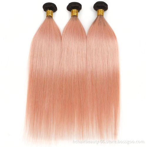 Wholesale Price Ombre 1B Pink Hair Bundles With Closure Brazilian Remy Straight Hair Bundles With Frontal Ombre Two Tone color